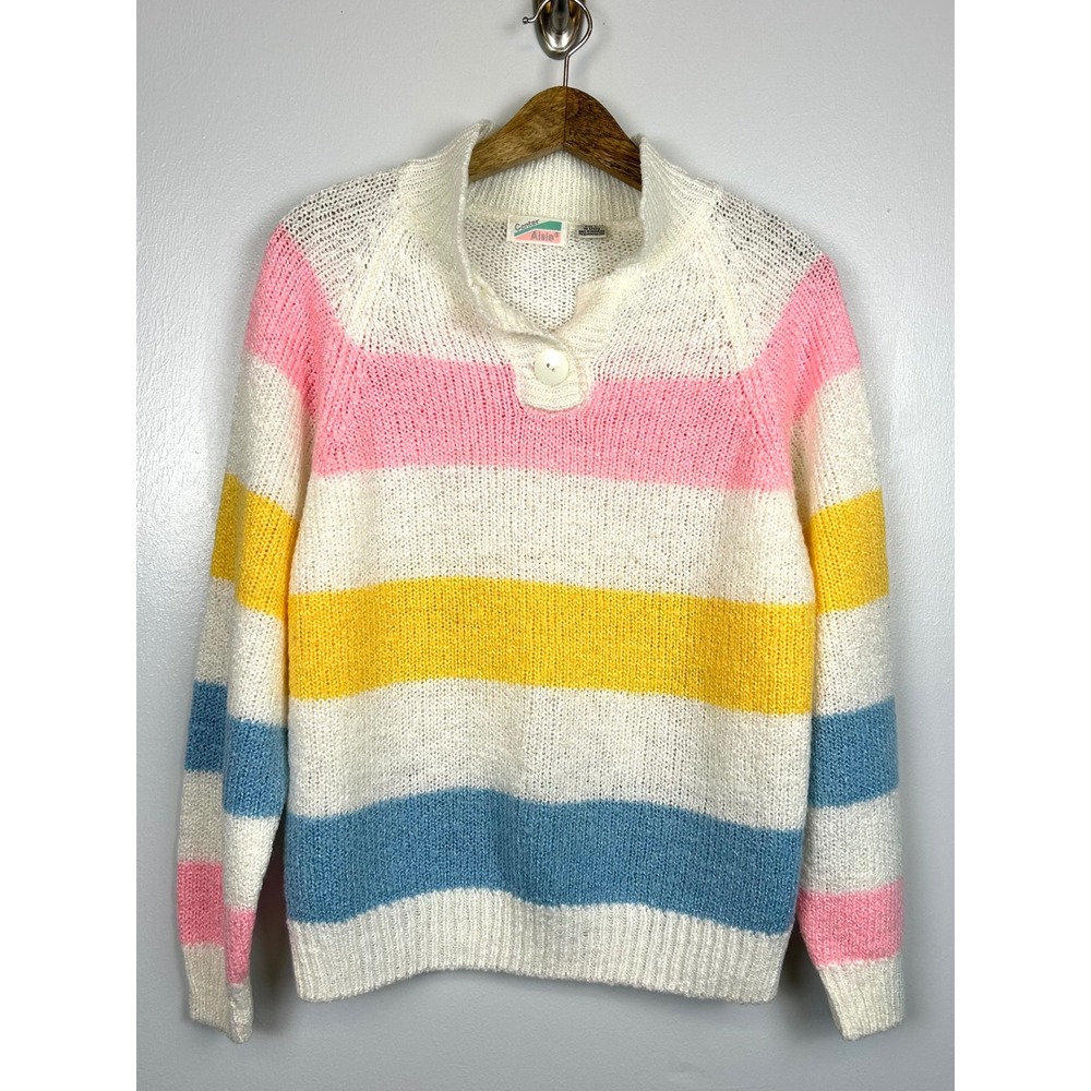 Center Aisle Vintage Striped Mock Neck Sweater Large Pink Retro Kidcore Jumper